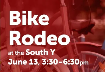image of bicycle wheels and Bike Rodeo title