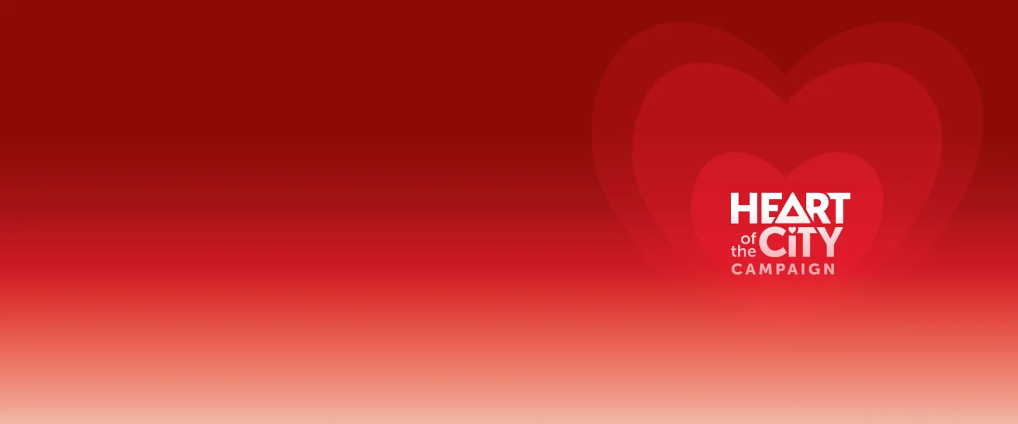 Logo for Heart of the City Campaign on a Red Background