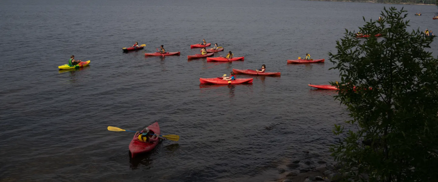 view of kayakers from shoreline