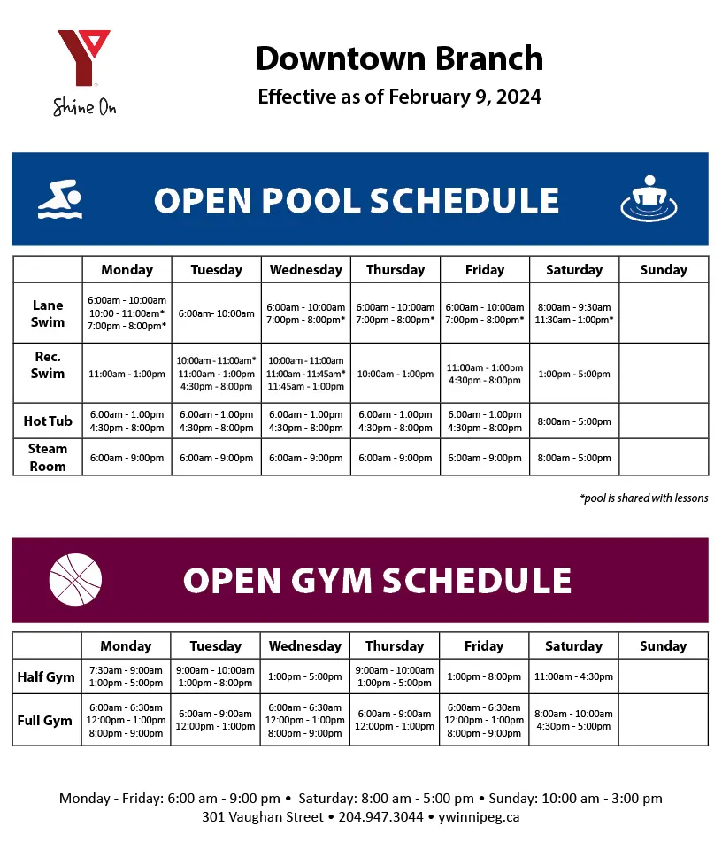 Branch Schedules  YMCA-YWCA of Winnipeg