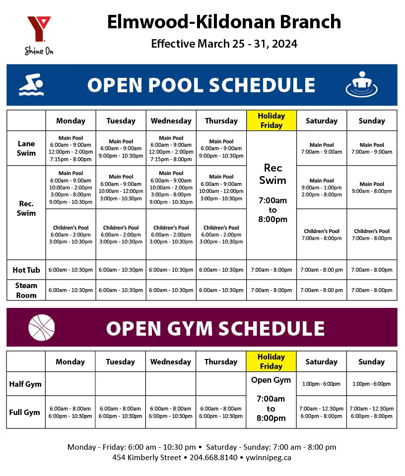 Schedules  YWCA Vancouver Health + Fitness