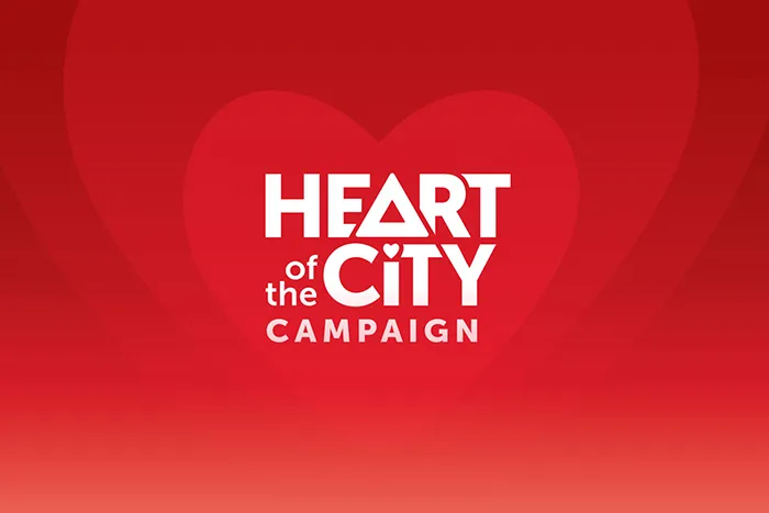 [image] red background with the words Heart of the City Campaign