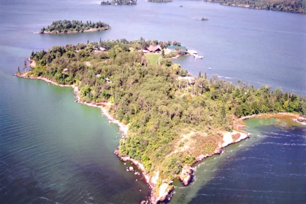 aerial image of camp stephen's island