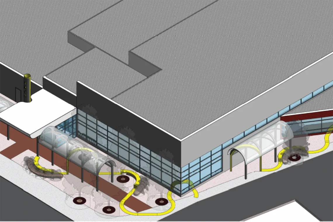 Rendering of exterior walkway of South Y
